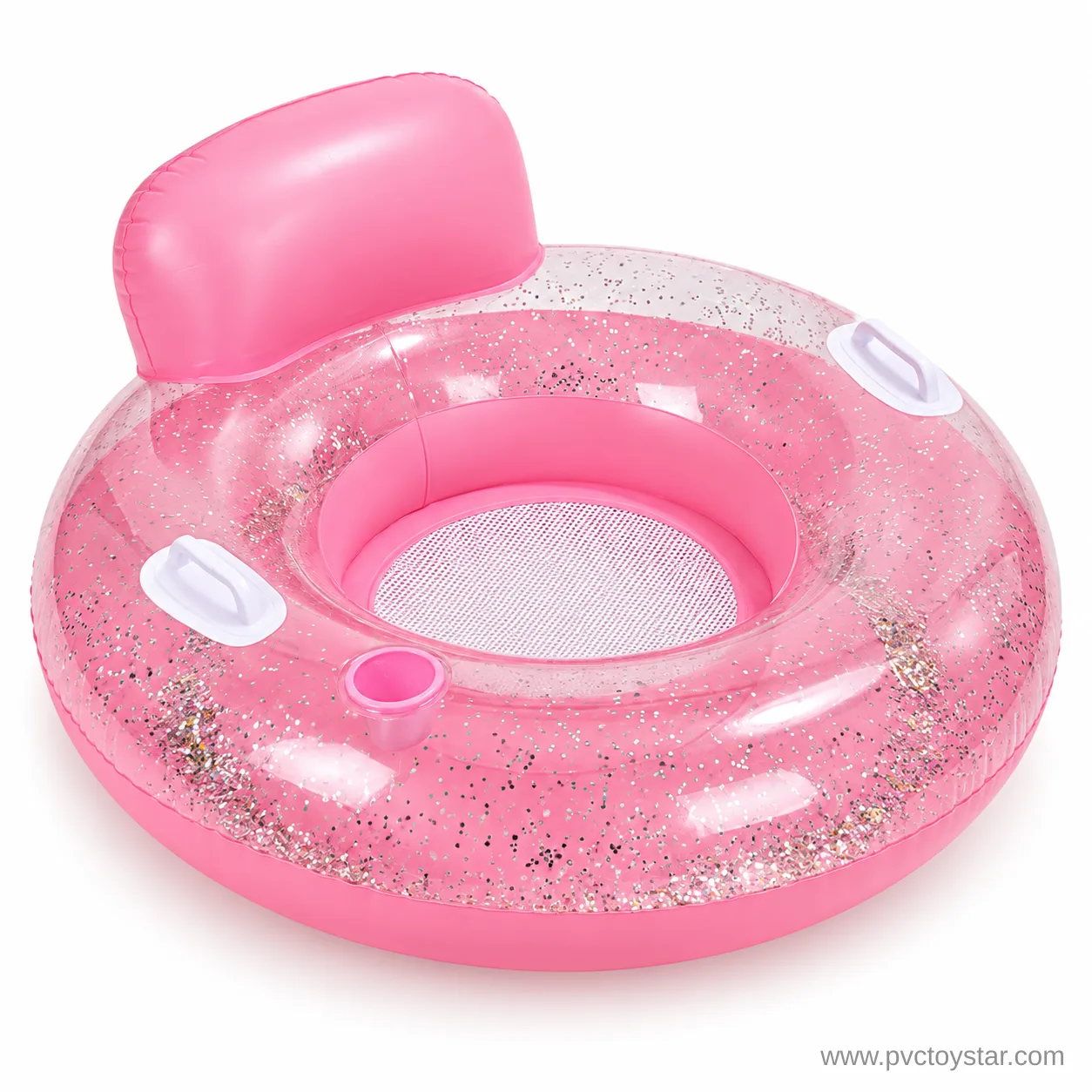 pink angle round mesh-bottom pool float with backrest