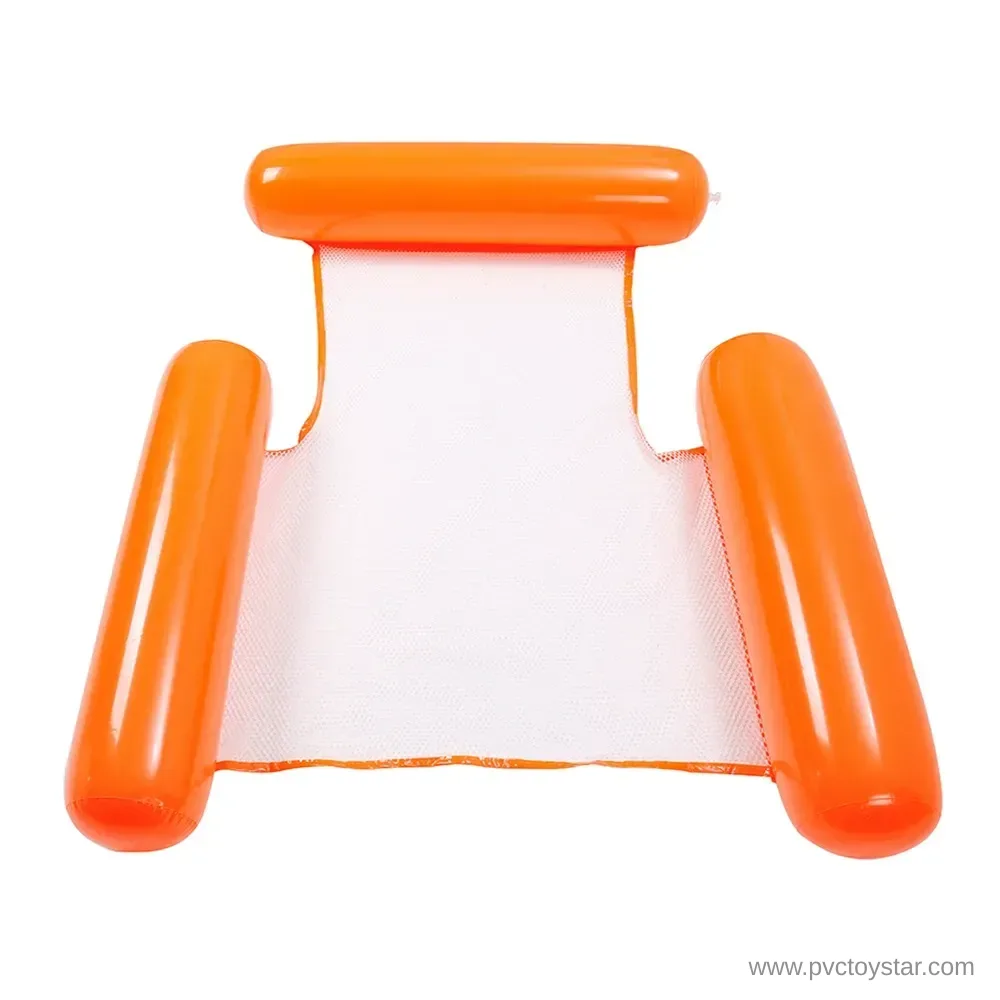 Orange three-tube inflatable hammock float showing one rear bolster, two side supports and a white mesh seat