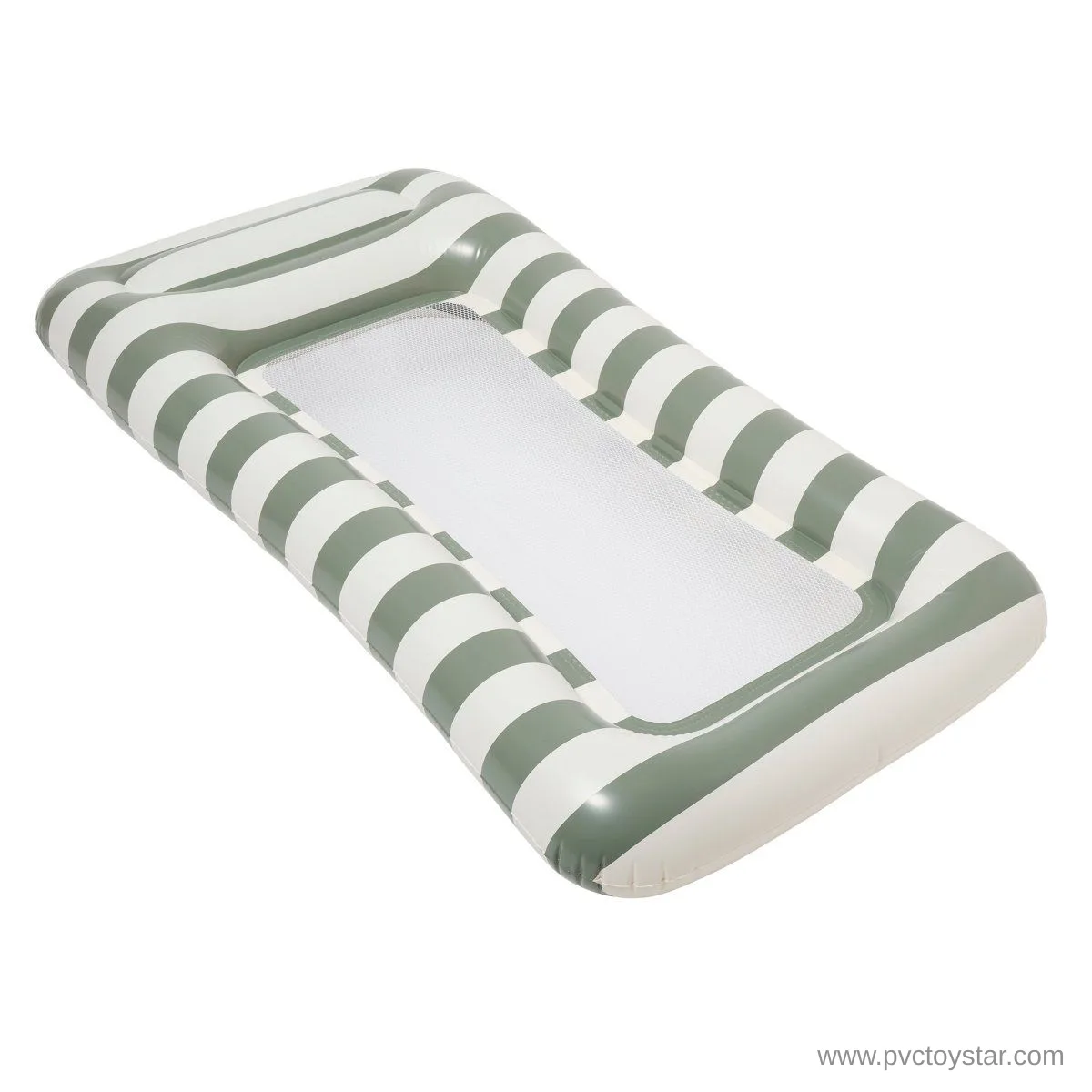 Green and cream stripe Hammock Float with recessed mesh base and integrated raised headrest