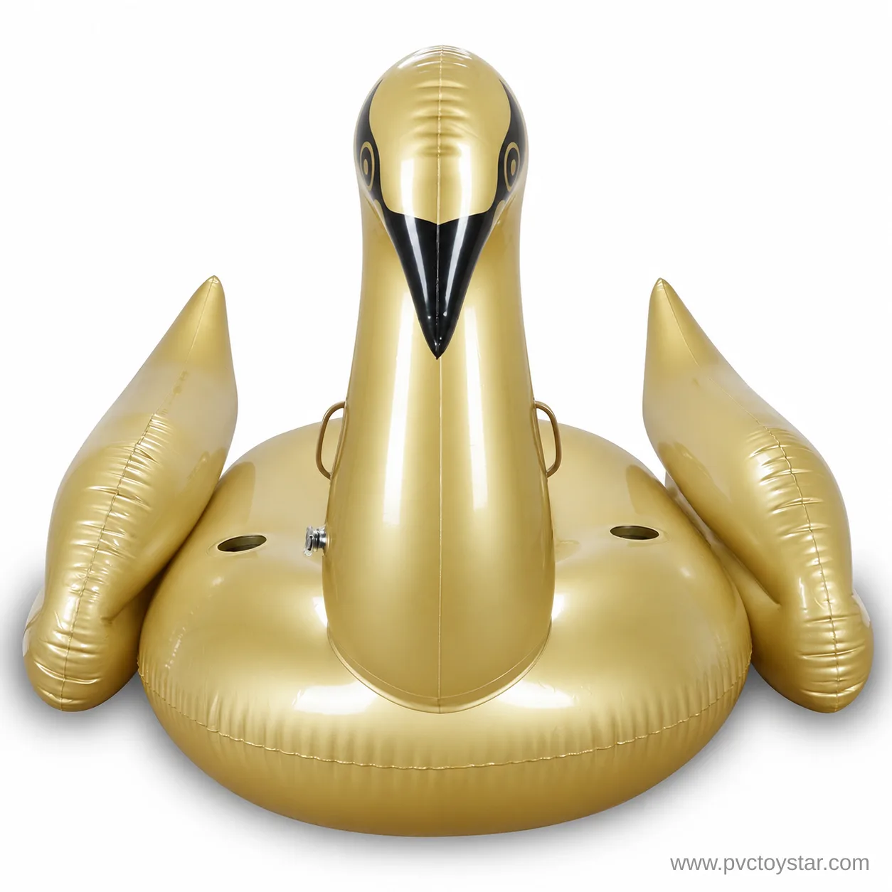 Front view of champagne-gold bird-shaped inflatable pool float with raised neck and wings