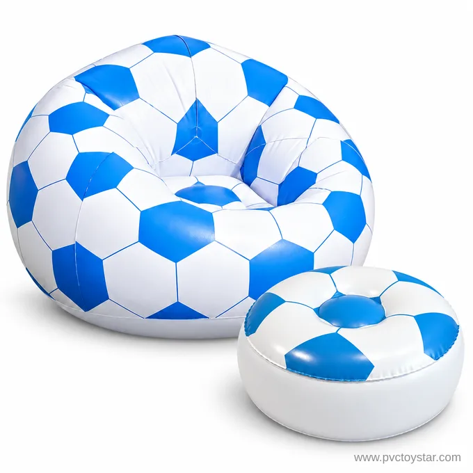 Blue and white: Matching soccer chair and ottoman on white